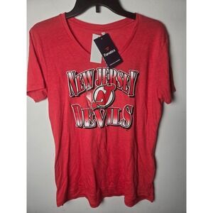 Fanatics Women's New Jersey Devils Athletic Heather V Neck T Shirt Size S